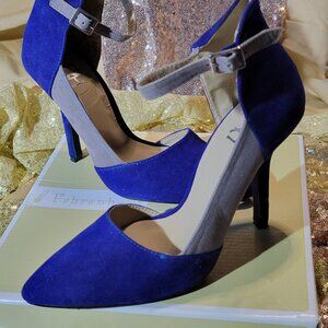 Women's suede blue and grey 4-inch heels in size 6.5 by Fahrenheit